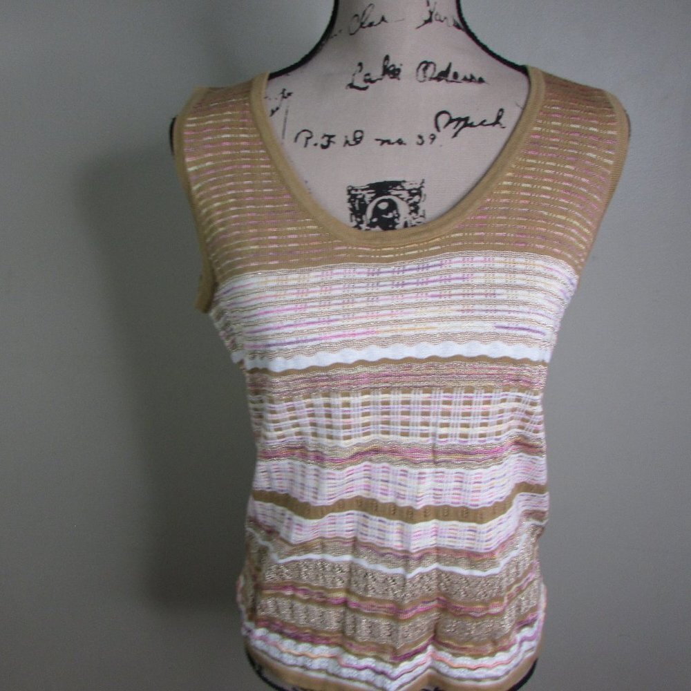 Peck & Peck Sleeveless Top M Brown Pink White